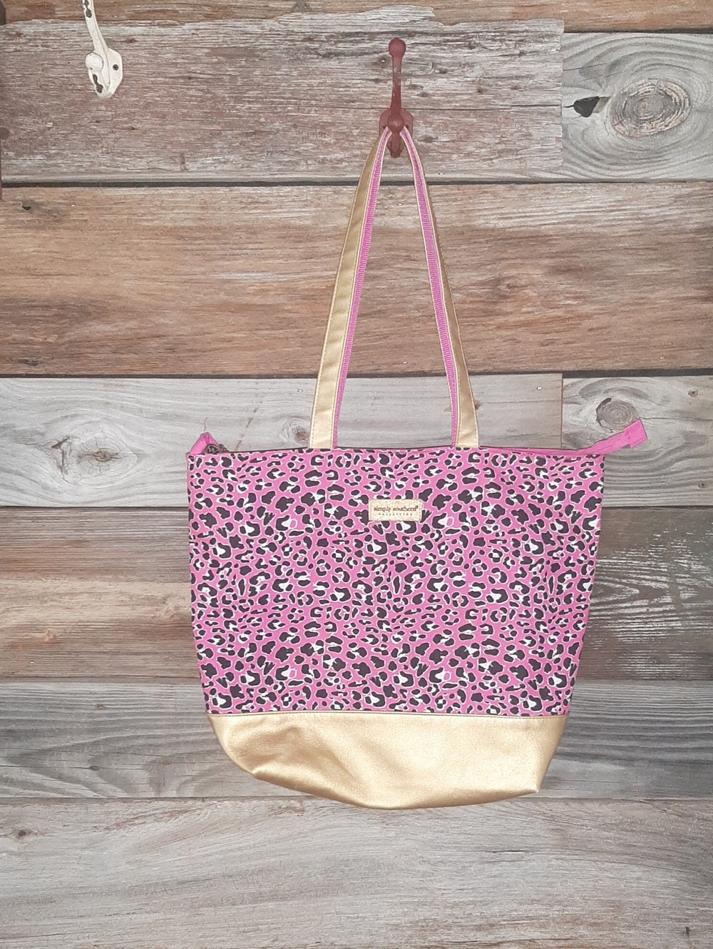 Pink Leopard Print Tote Bag with Gold Base